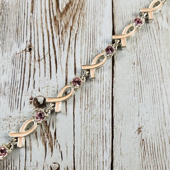 Bracelet Avon Breast Cancer Awareness Ribbon with Pink Rhinestones 7” - Picture 2 of 5